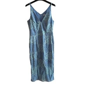 Dress the Population Sleeveless Plunge Lace Midi Dress Summer Sky Size M